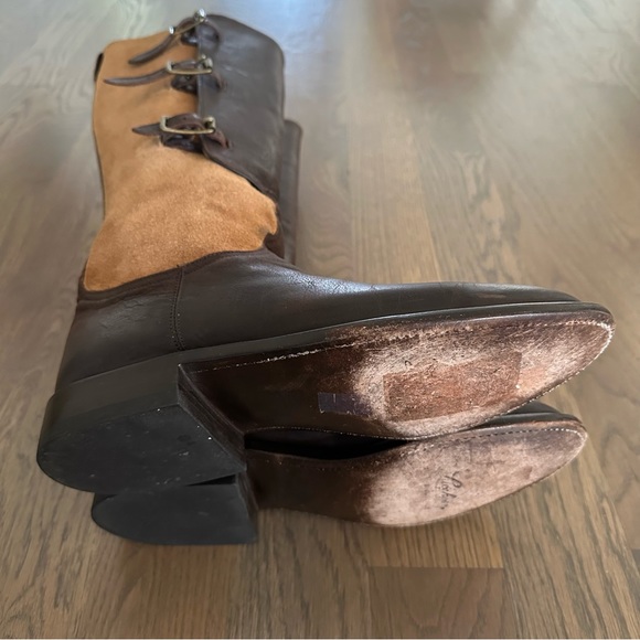 Kemosabe + Lucchese Tall Buckle Leather Equestrian Riding Boot Brown & Tan 9M - Picture 5 of 8